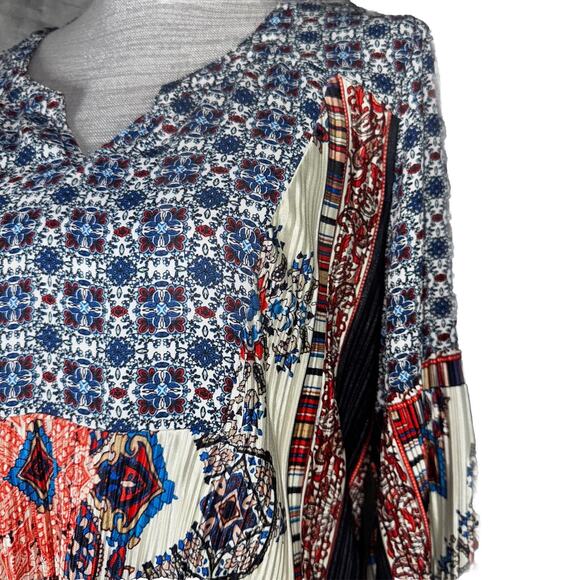 Anthropologie Fig And Flower Large Patchwork Colorful Pleat Boho Tunic Top Loose - Picture 4 of 5